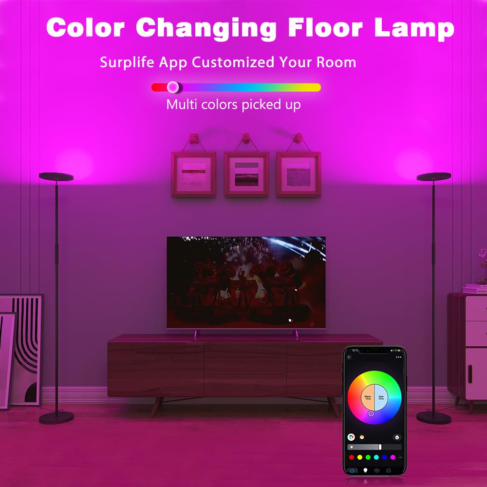 YHW RGB dimmable floor lamp provides bright 2000 lumens for versatile room lighting