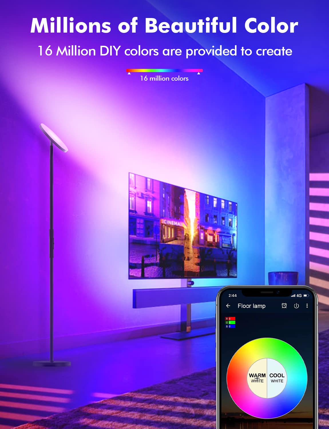 YHW LED floor lamp 2000lm brightness brightens living spaces.