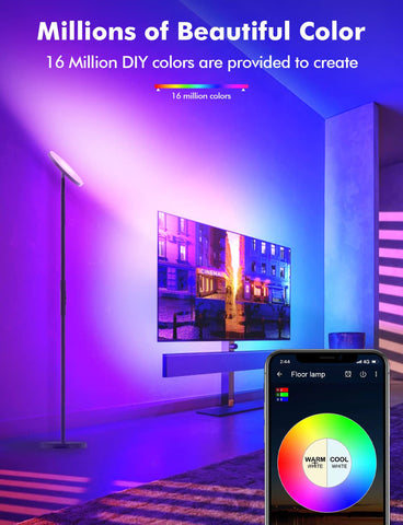 YHW LED floor lamp 2000lm brightness brightens living spaces.