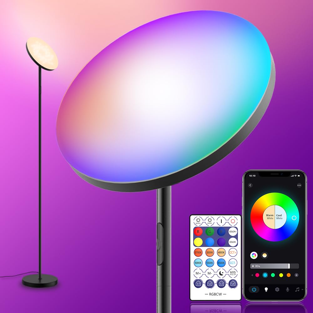 YHW Living Room Floor Lamp color-changing LEDs create dynamic ambiance