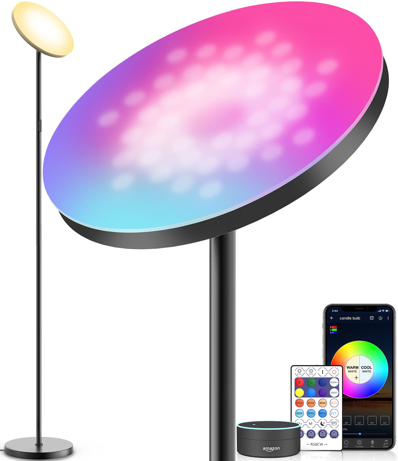 YHW smart RGB floor lamp with Alexa compatibility for effortless voice lighting control.