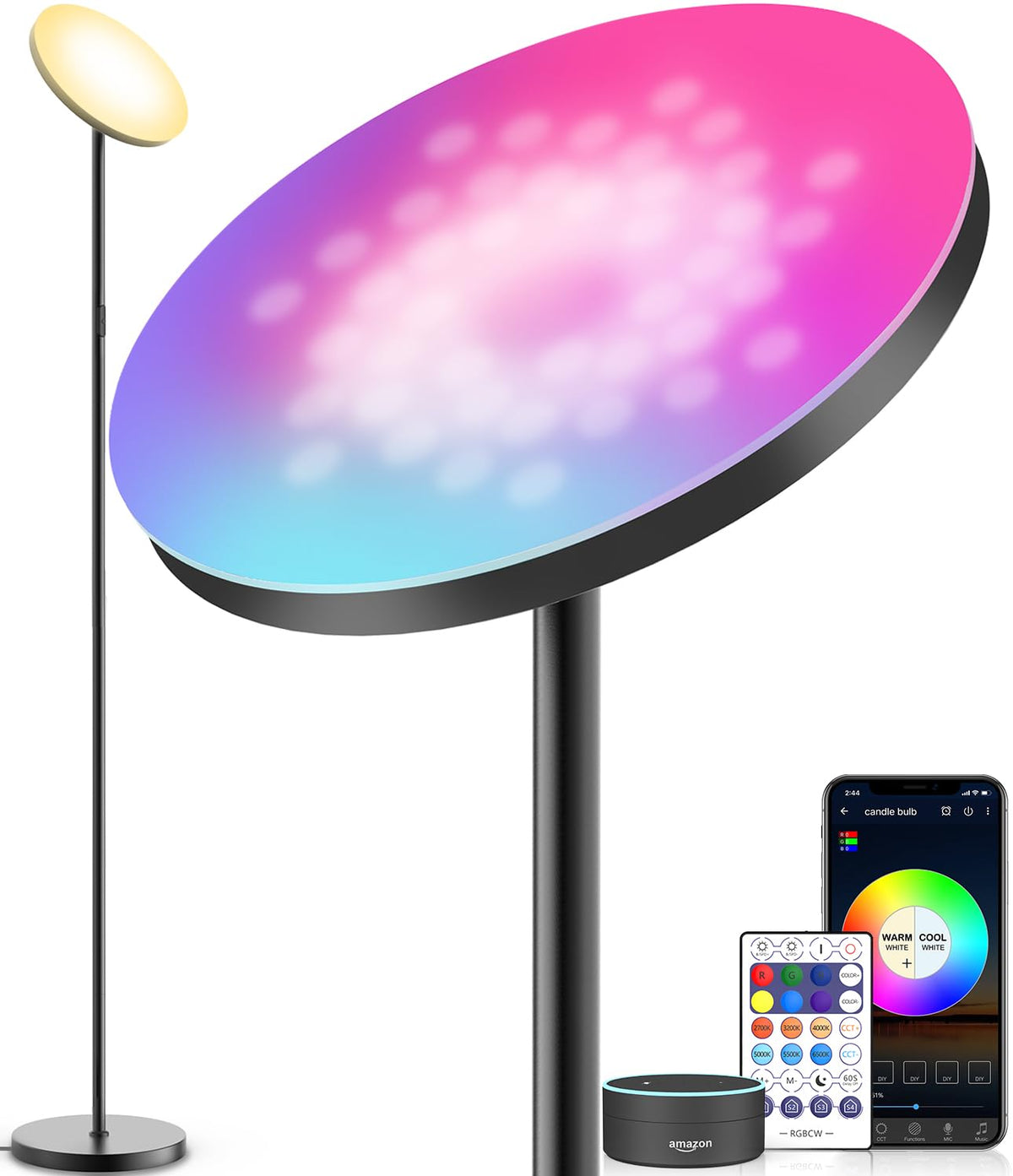 YHW smart RGB floor lamp with Alexa compatibility for effortless voice lighting control.