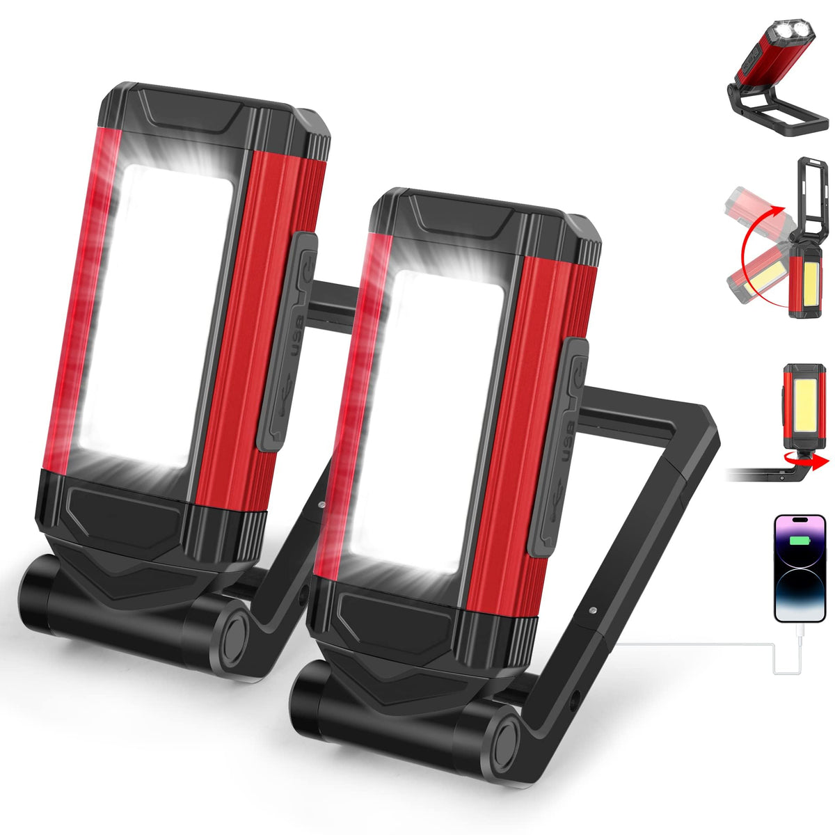 YiaMia rechargeable LED work light 2-pack for versatile portable lighting.