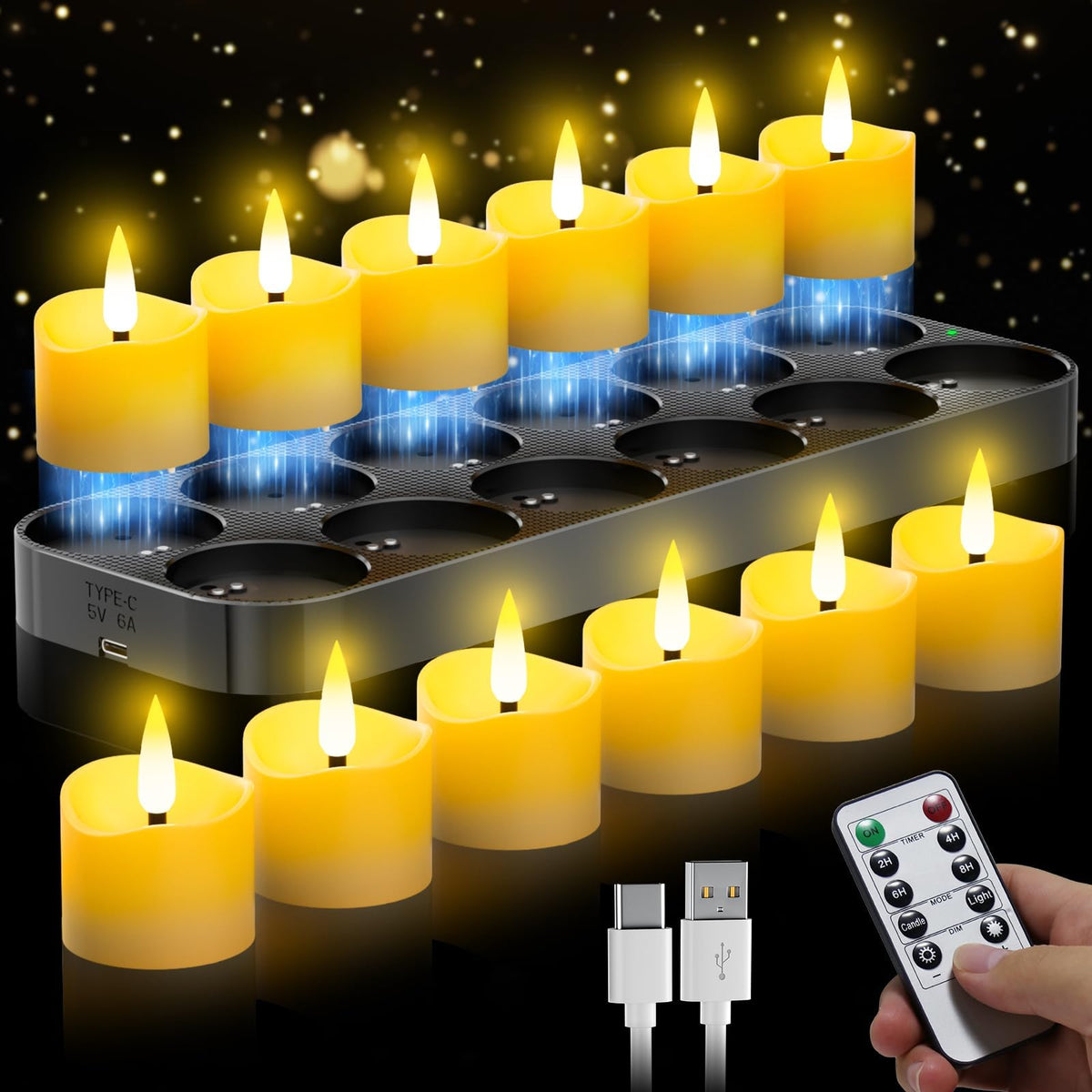 YiaMia rechargeable tea light base with magnetic charging for fast recharging