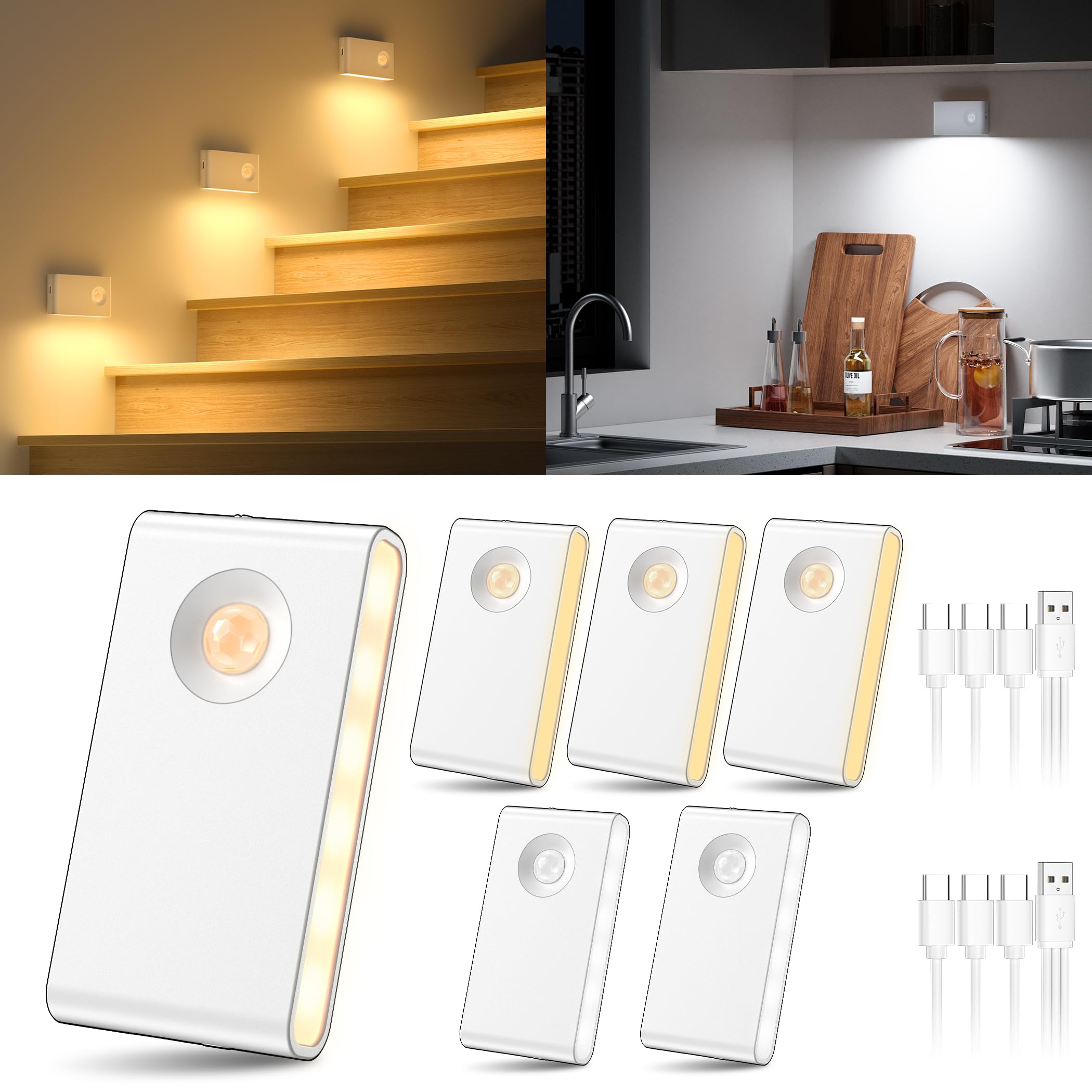 YiaMia stair lights six-pack mounted on a magnet for easy installation and hands-free visibility