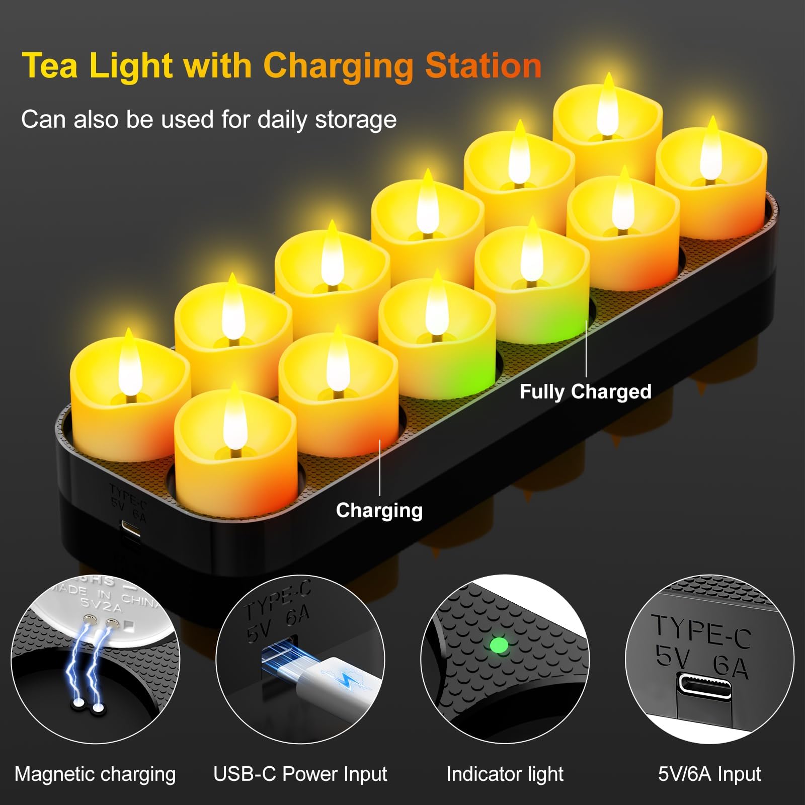 YiaMia flameless tea light with realistic flicker and ambient glow