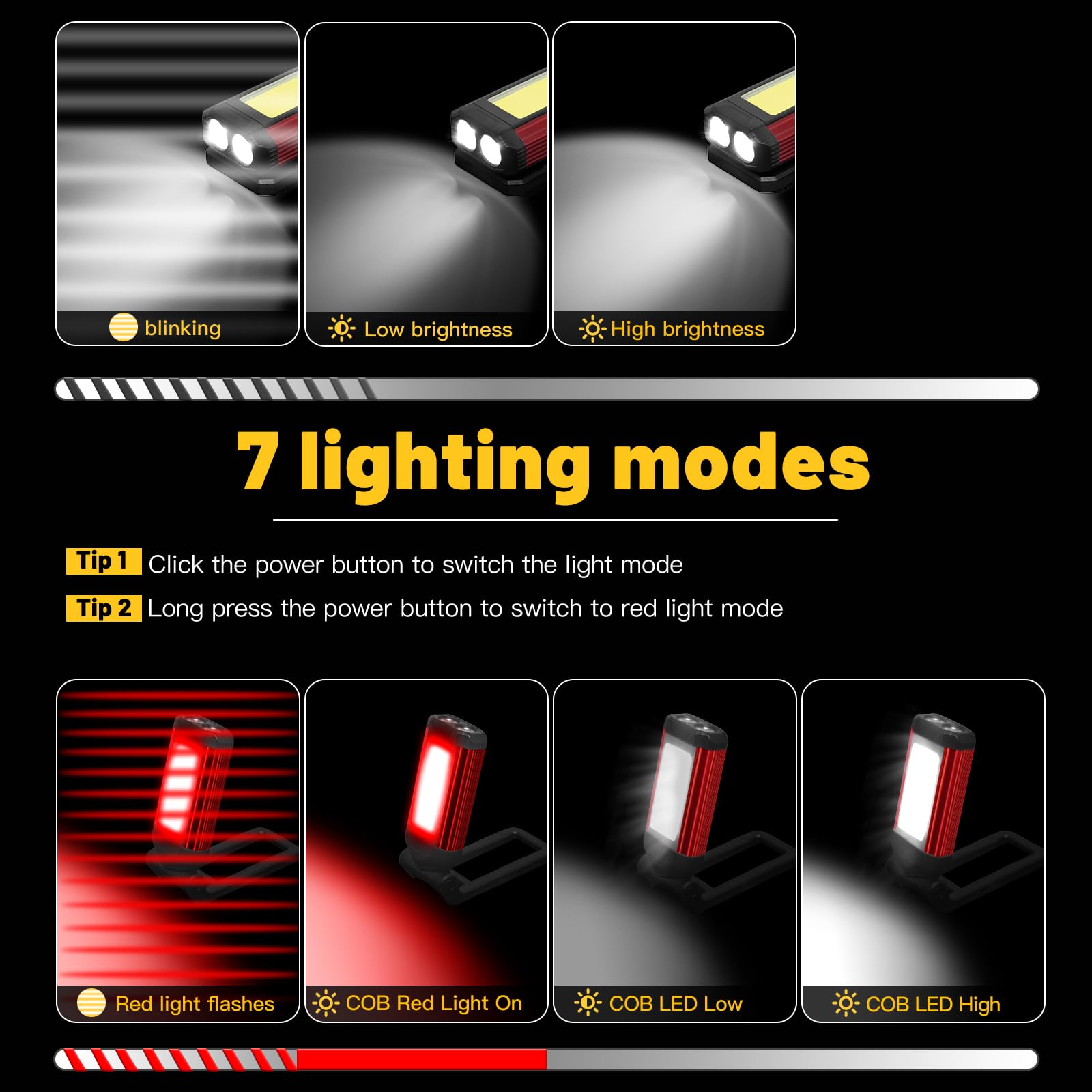 YiaMia work light with kickstand and magnet for hands-free positioning.