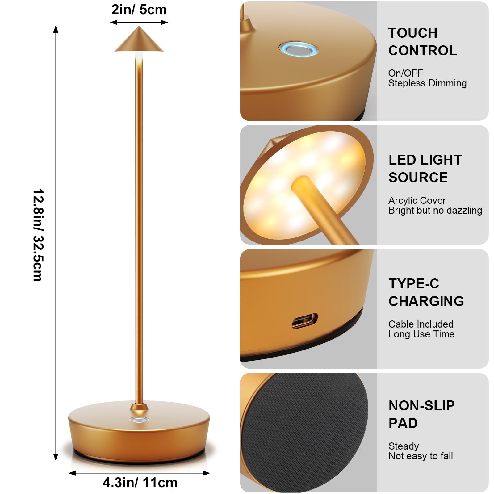 YIBEN 2pack gold lamps box contents with cables and user guide.
