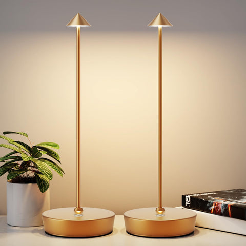 YIBEN cordless desk lamp in gold, front view, adding refined light to any workspace.