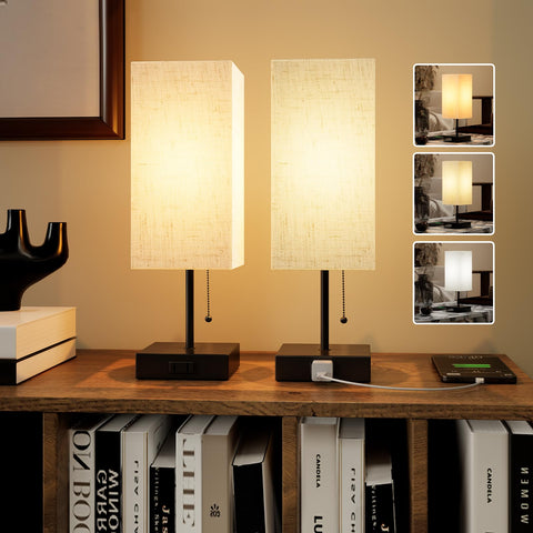 YIDPU table lamp with linen shade for cozy bedroom lighting.