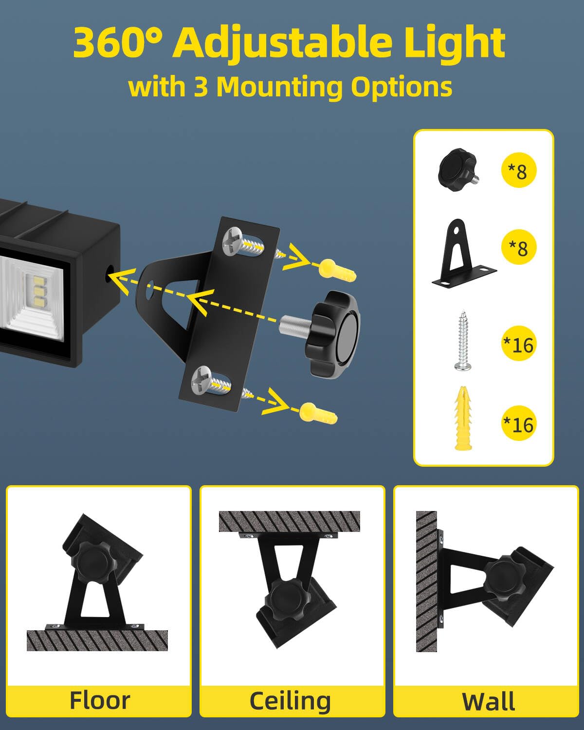 YIEELOG 120-degree beam angle for broad coverage without shadows.