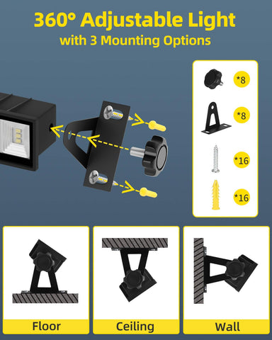 YIEELOG 120-degree beam angle for broad coverage without shadows.