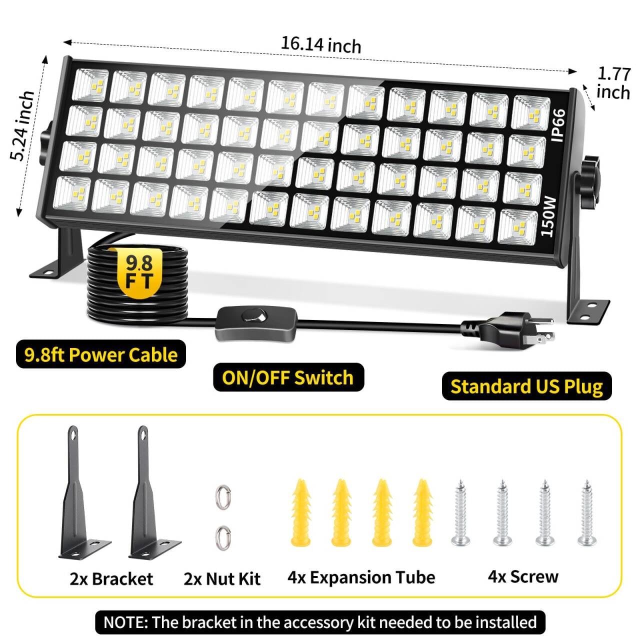 YIEELOG 150W LED Shop Light 9.84ft cord, flexible placement with plug‑in setup