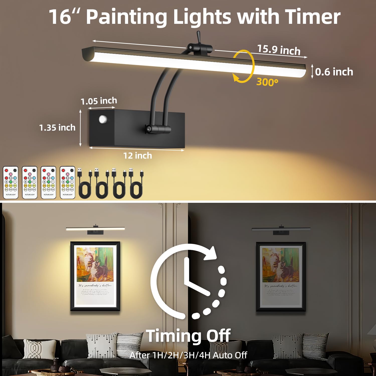 YIEELOG 4-pack black picture lights for multiple displays