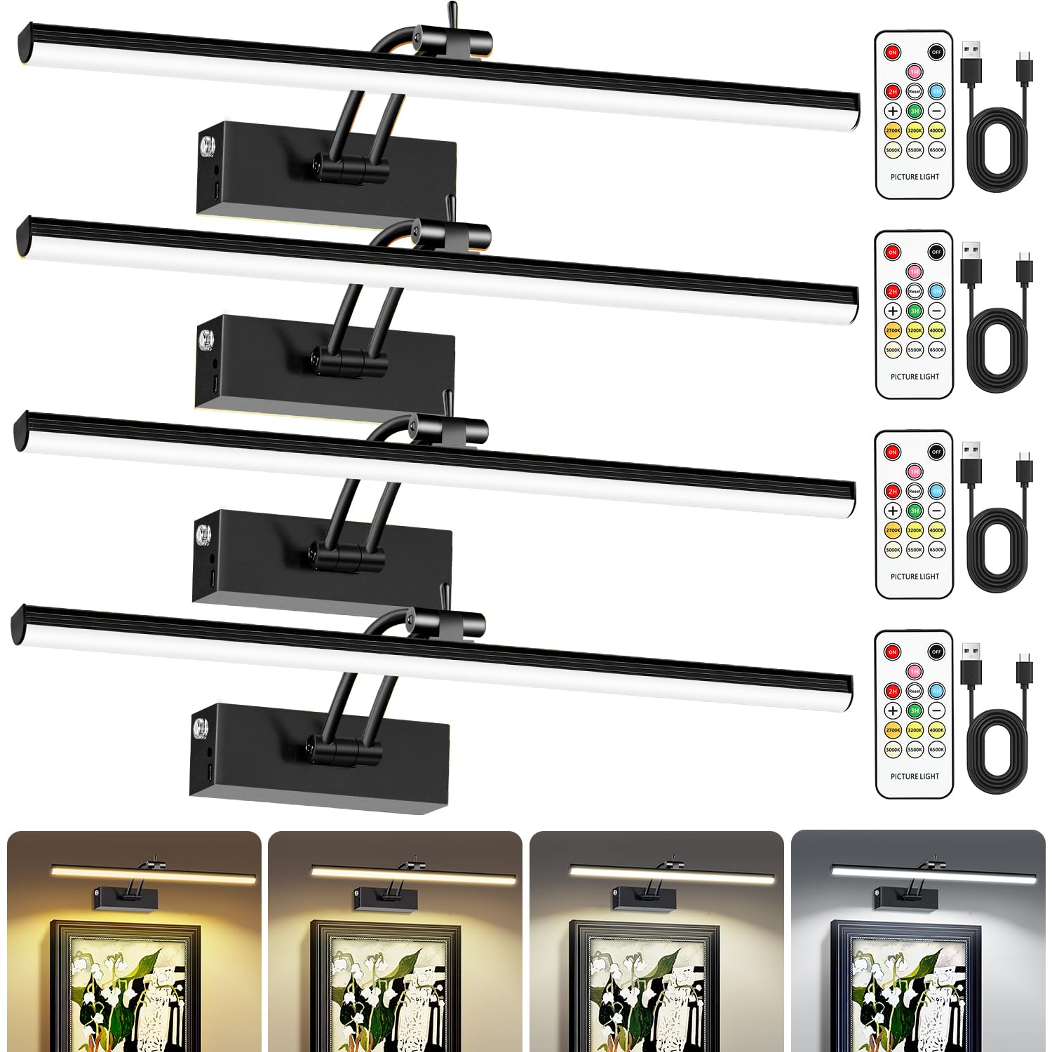 YIEELOG 6-color picture light on wall with remote for versatile mood lighting
