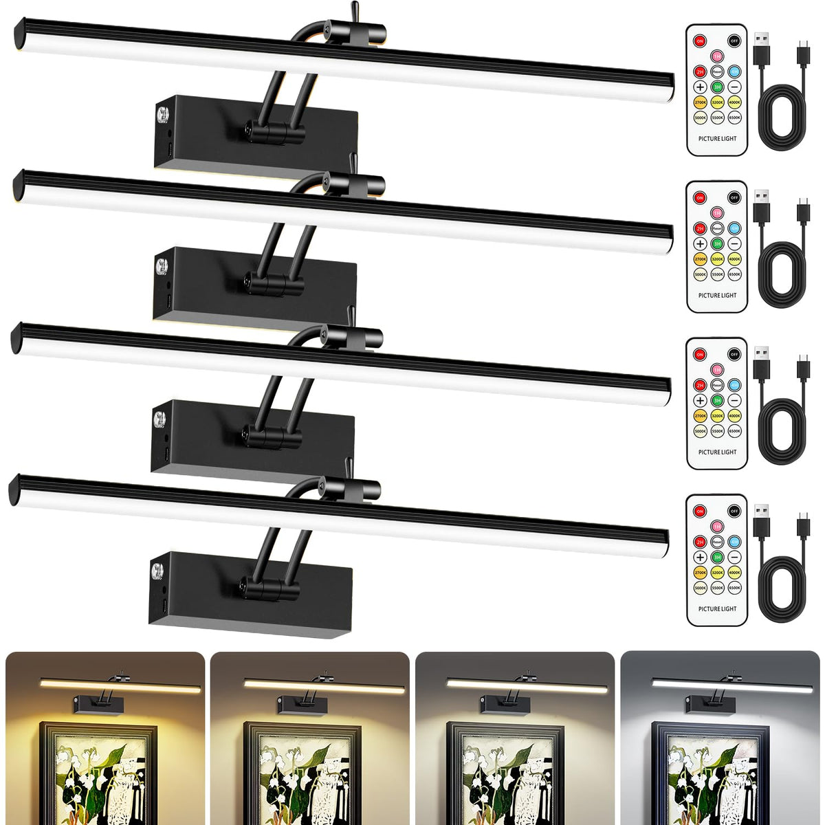 YIEELOG 6-color picture light on wall with remote for versatile mood lighting
