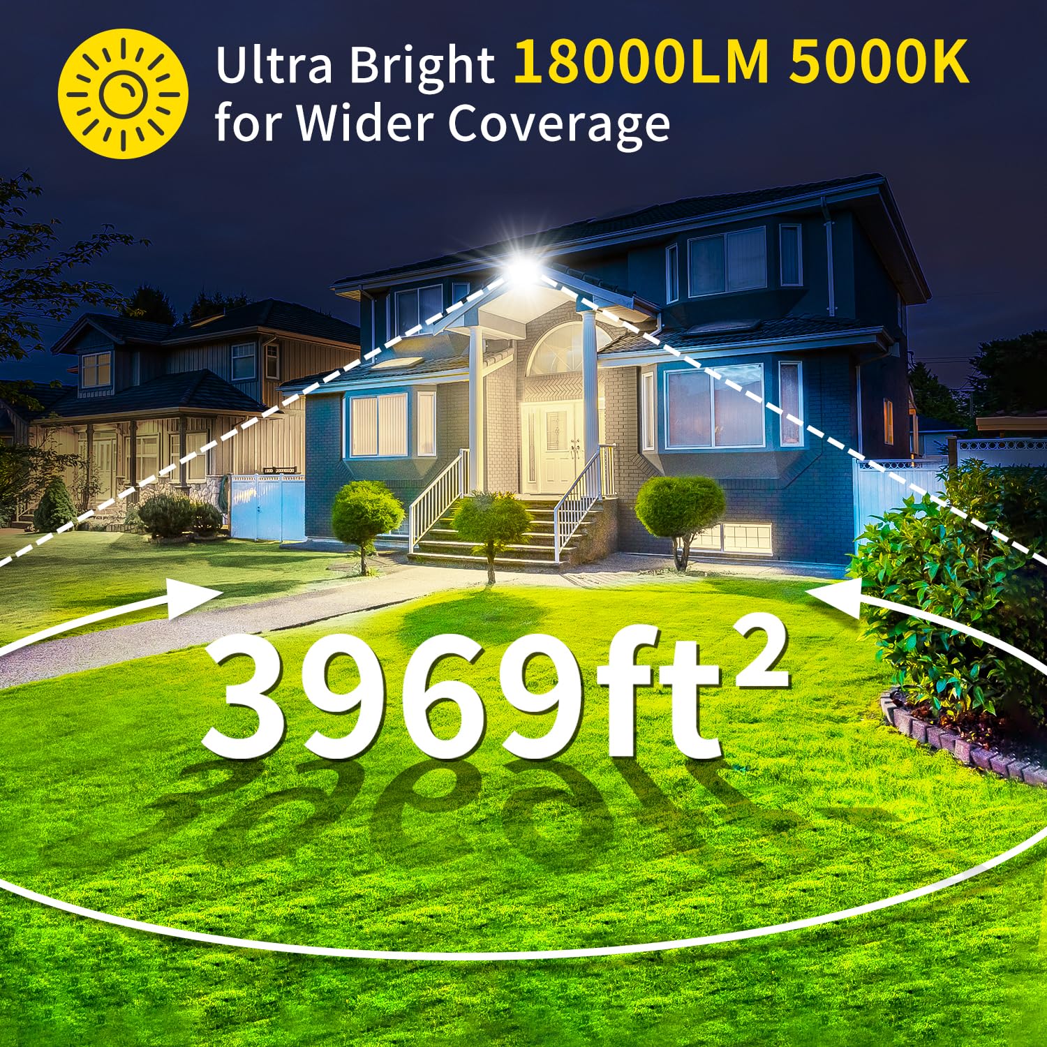 YIEELOG flood light side angle to illustrate broad beam coverage