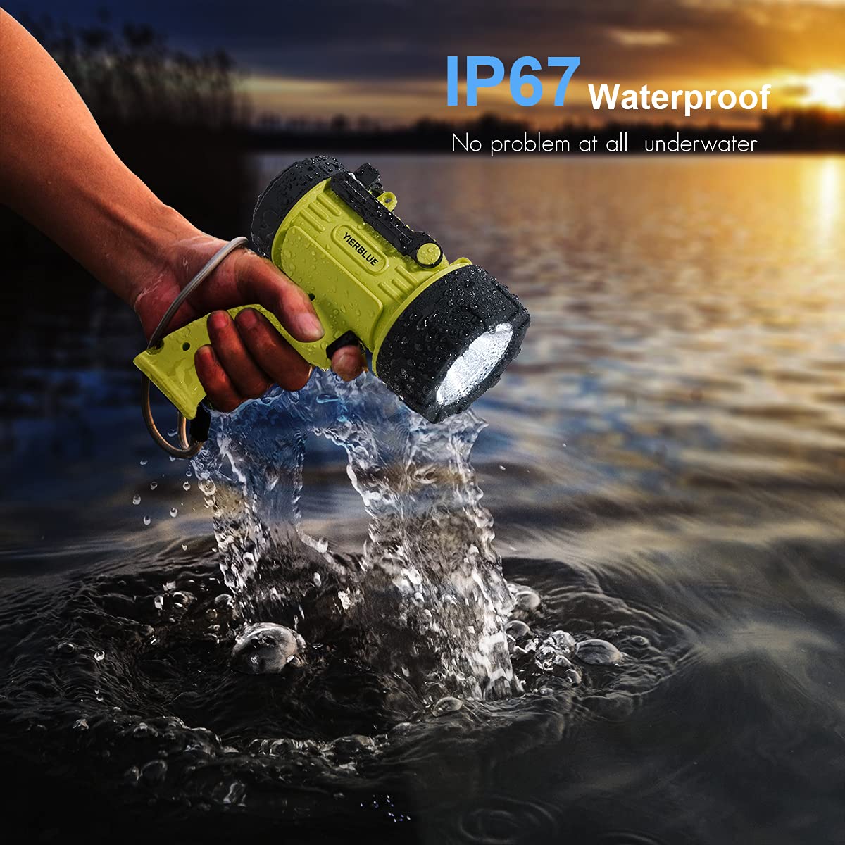 YIERBLUE floating, durable ABS housing stays buoyant after a drop.