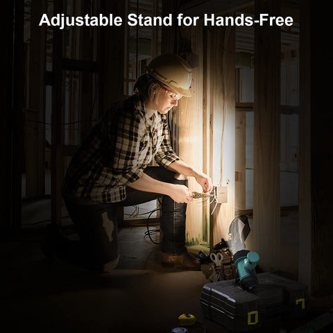 YIERBLUE folding stand enables hands-free lighting for tasks and camping.