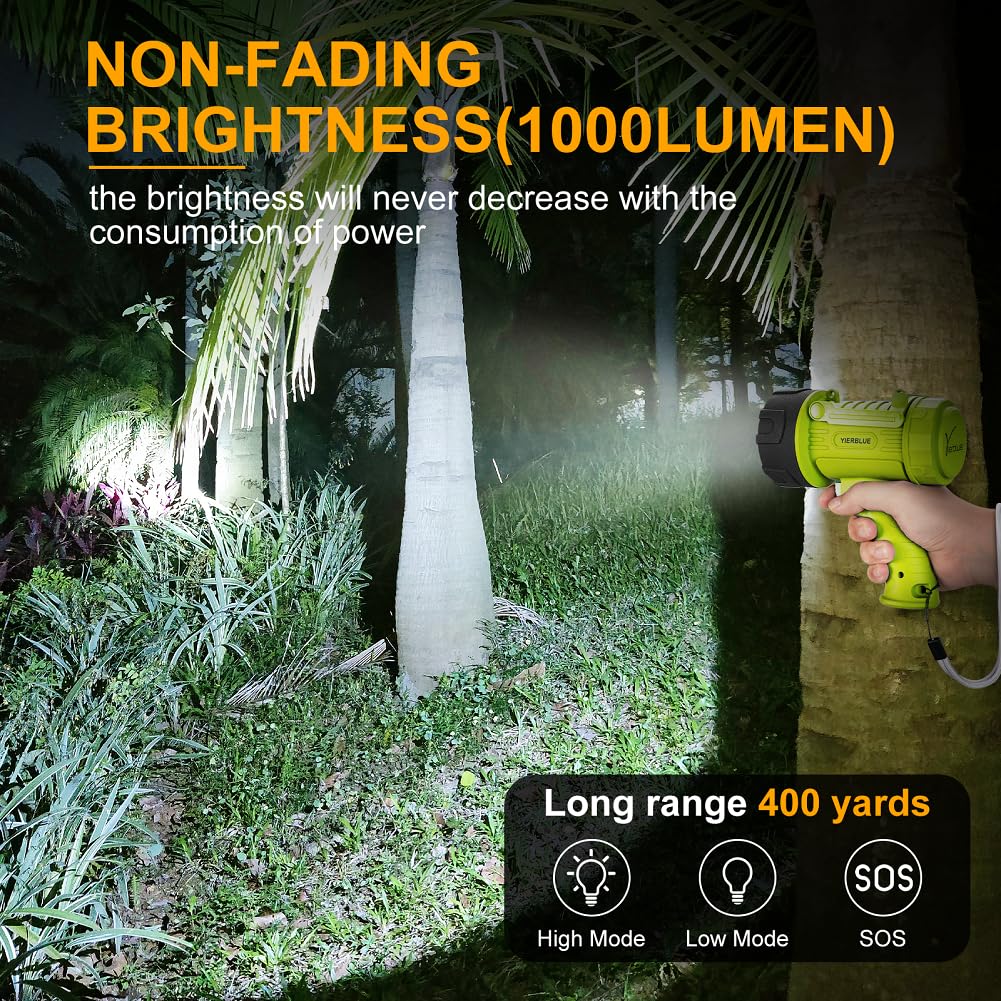 YIERBLUE IP67 waterproof handheld flashlight withstands rain and immersion.