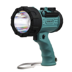 YIERBLUE rechargeable spotlight with 90,000-lumen beam for expansive outdoor lighting.