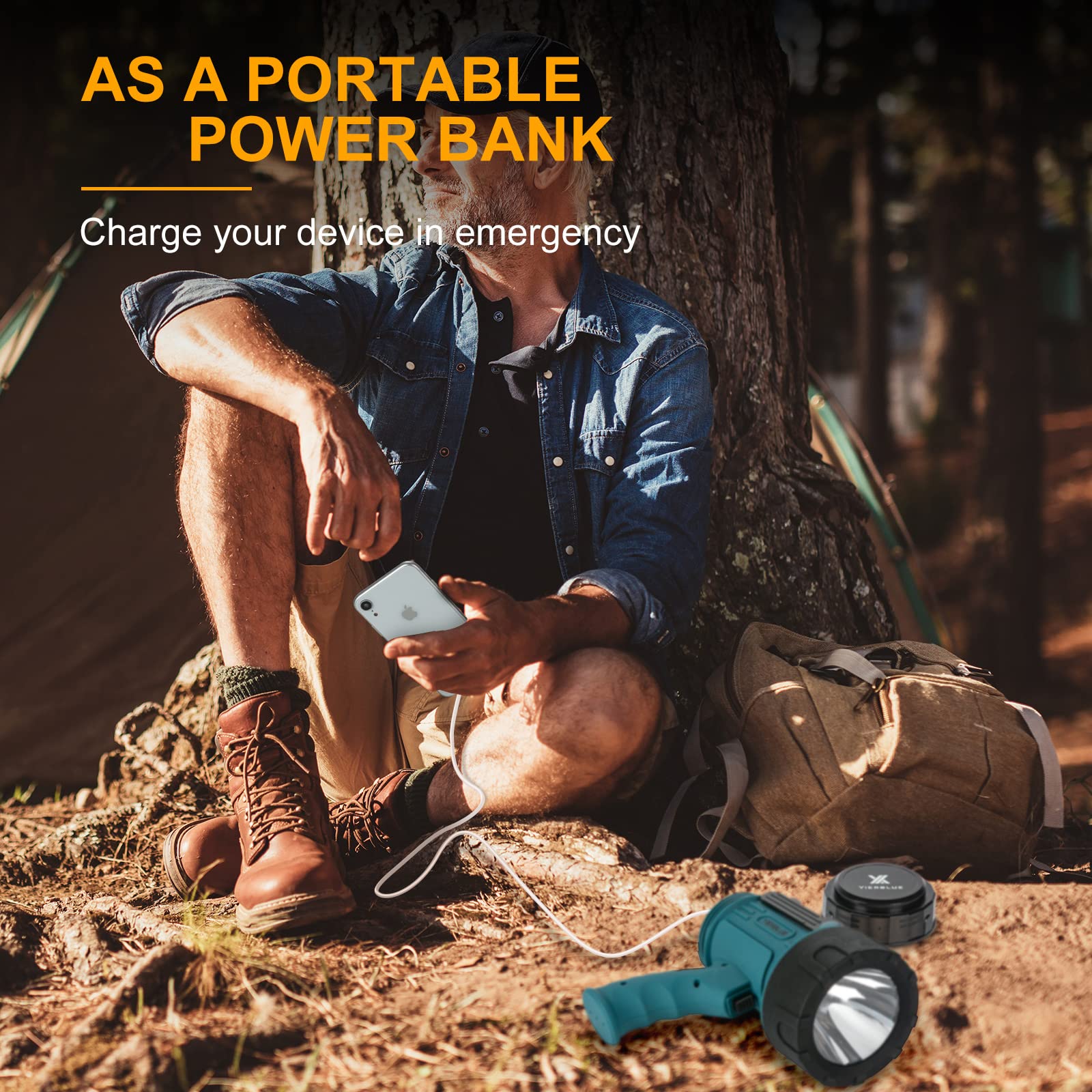 YIERBLUE Spotlight emergency USB port to charge devices in a pinch.