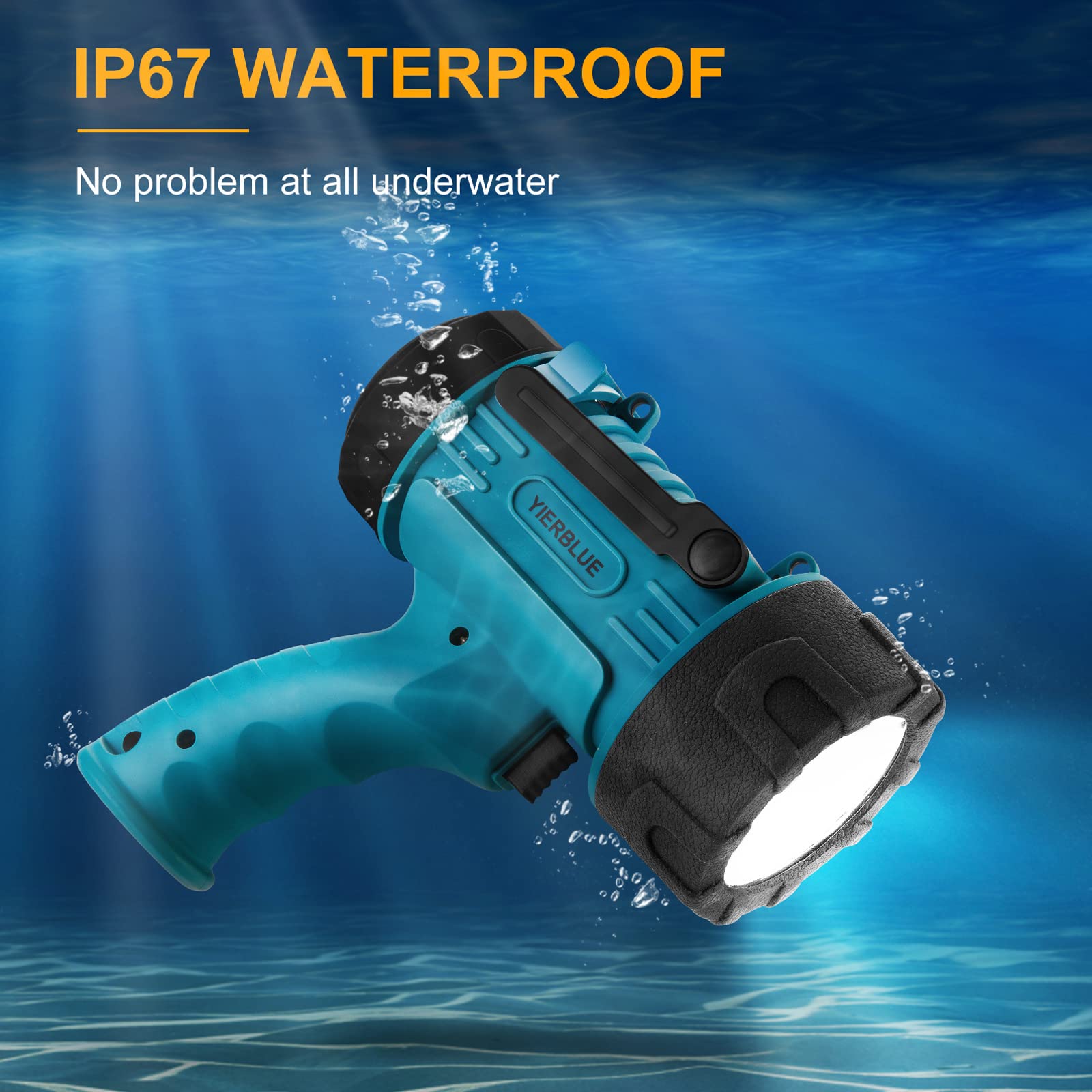 YIERBLUE Spotlight floats and features rugged housing for drop-resilient use.