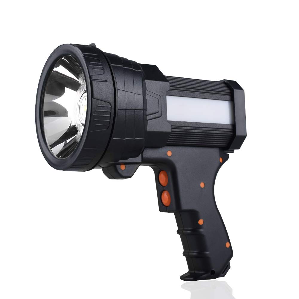 YIERBLUE rechargeable spotlight front view for easy handheld outdoor use.