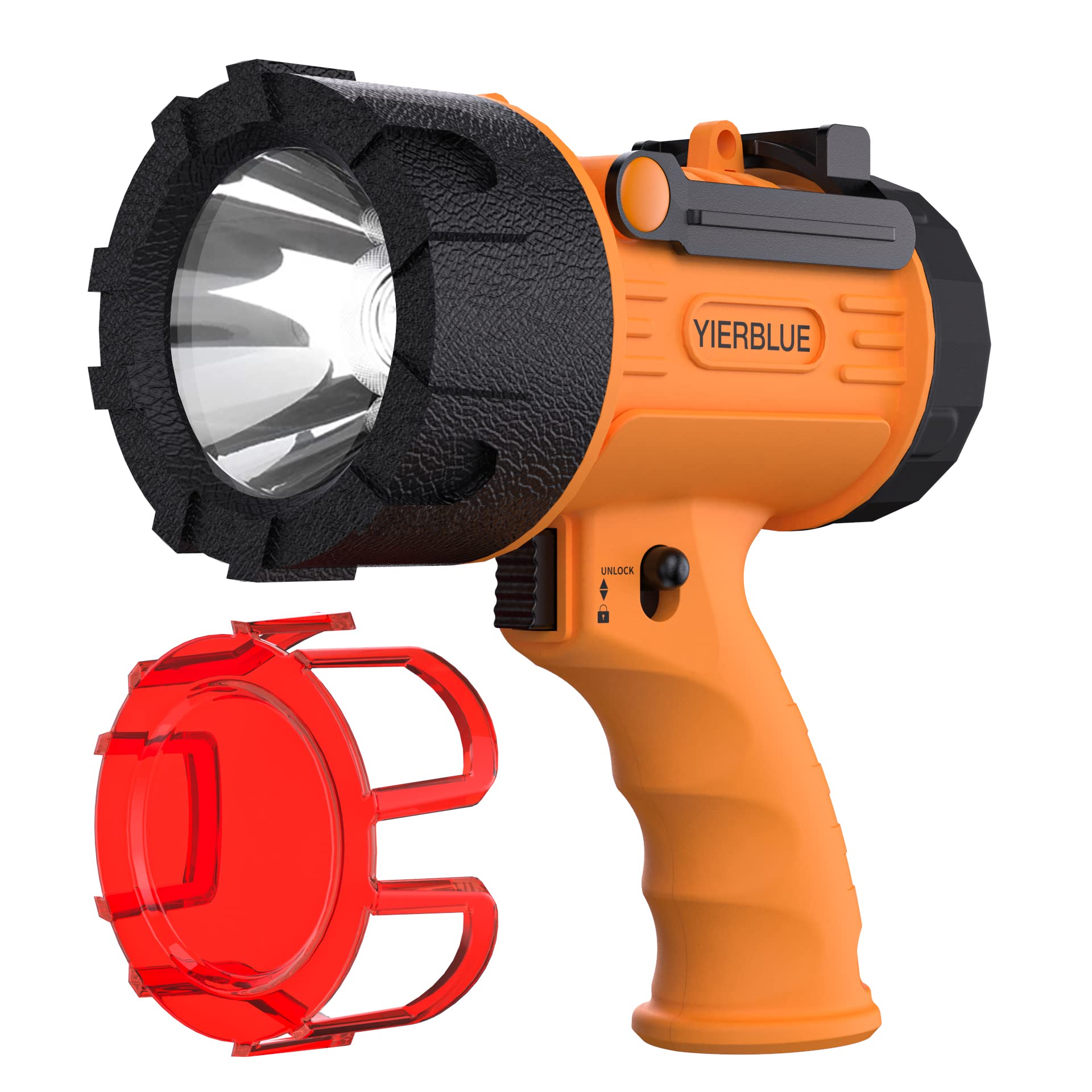 YIERBLUE Rechargeable Spotlight front view with long-range brightness for boating and camping