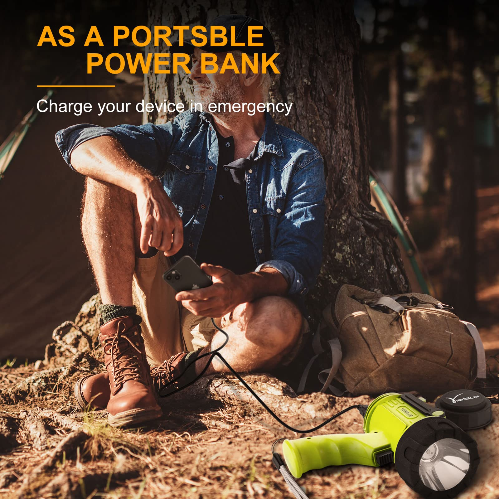 YIERBLUE built-in power bank can charge devices on the go.