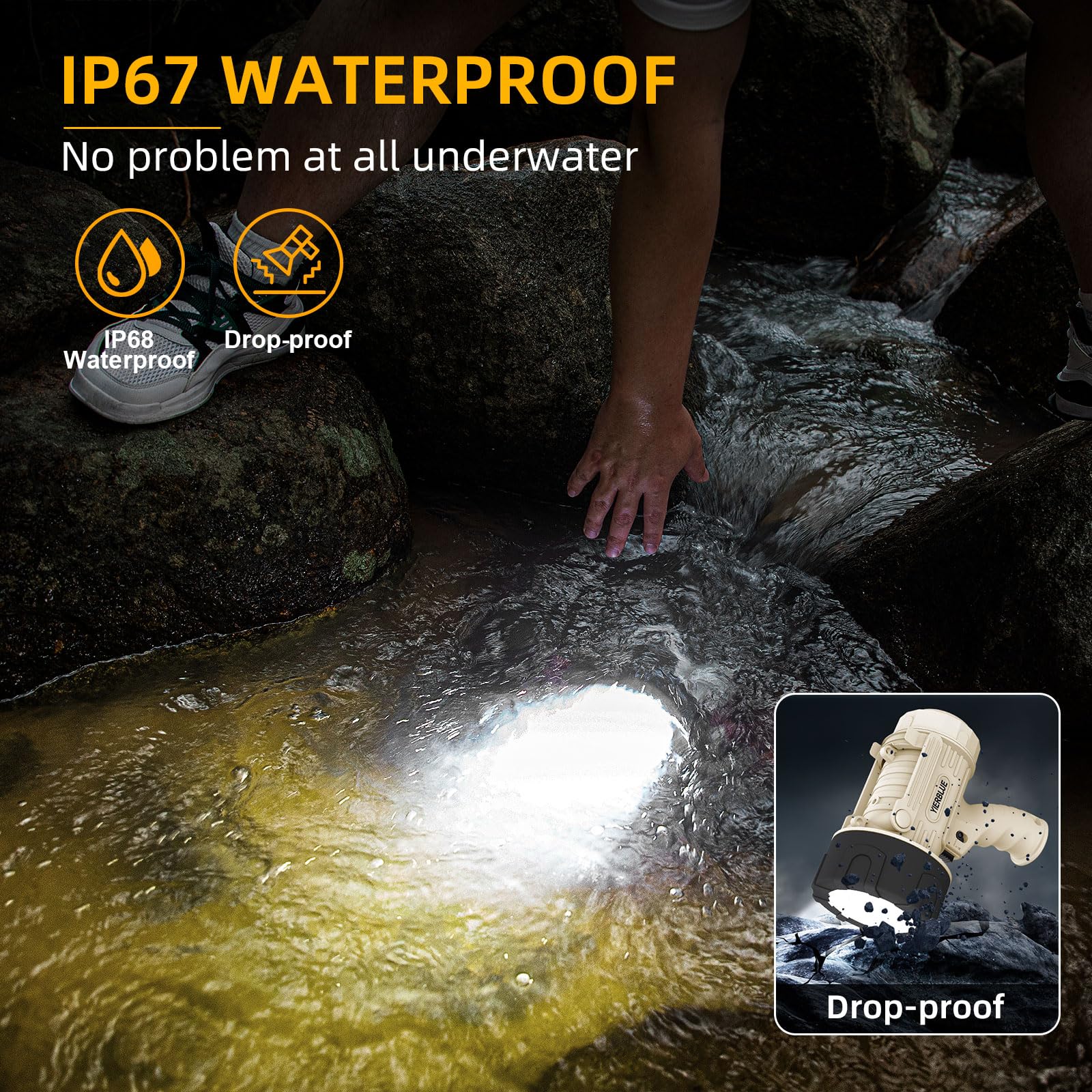 YIERBLUE rugged ABS housing resists drops up to 10 ft