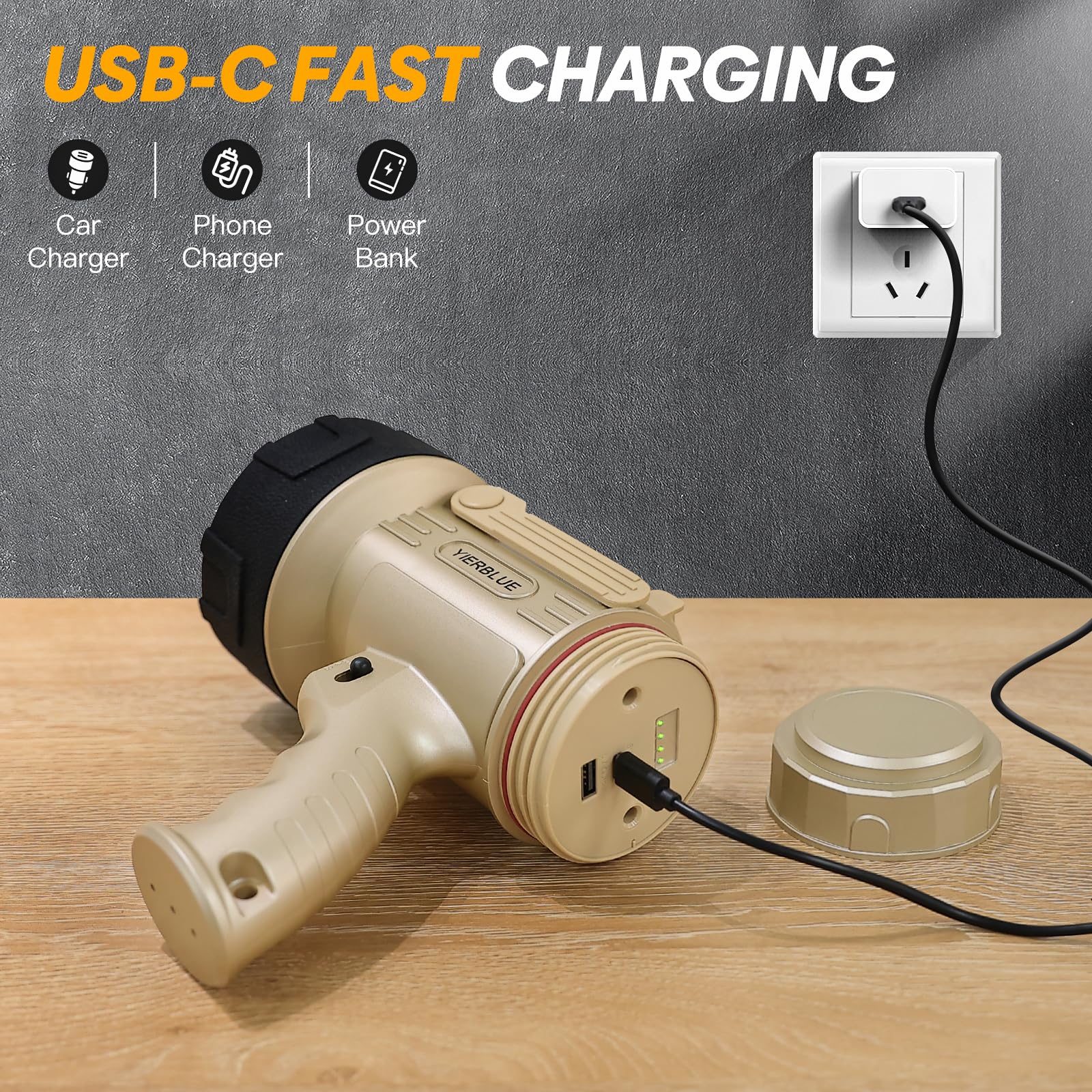 YIERBLUE durable ABS plastic spotlight resists drops during camping and hiking