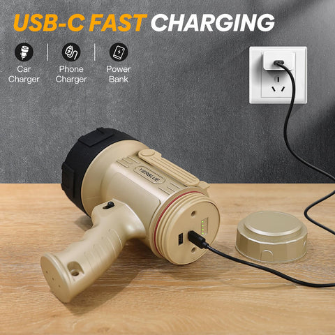 YIERBLUE durable ABS plastic spotlight resists drops during camping and hiking