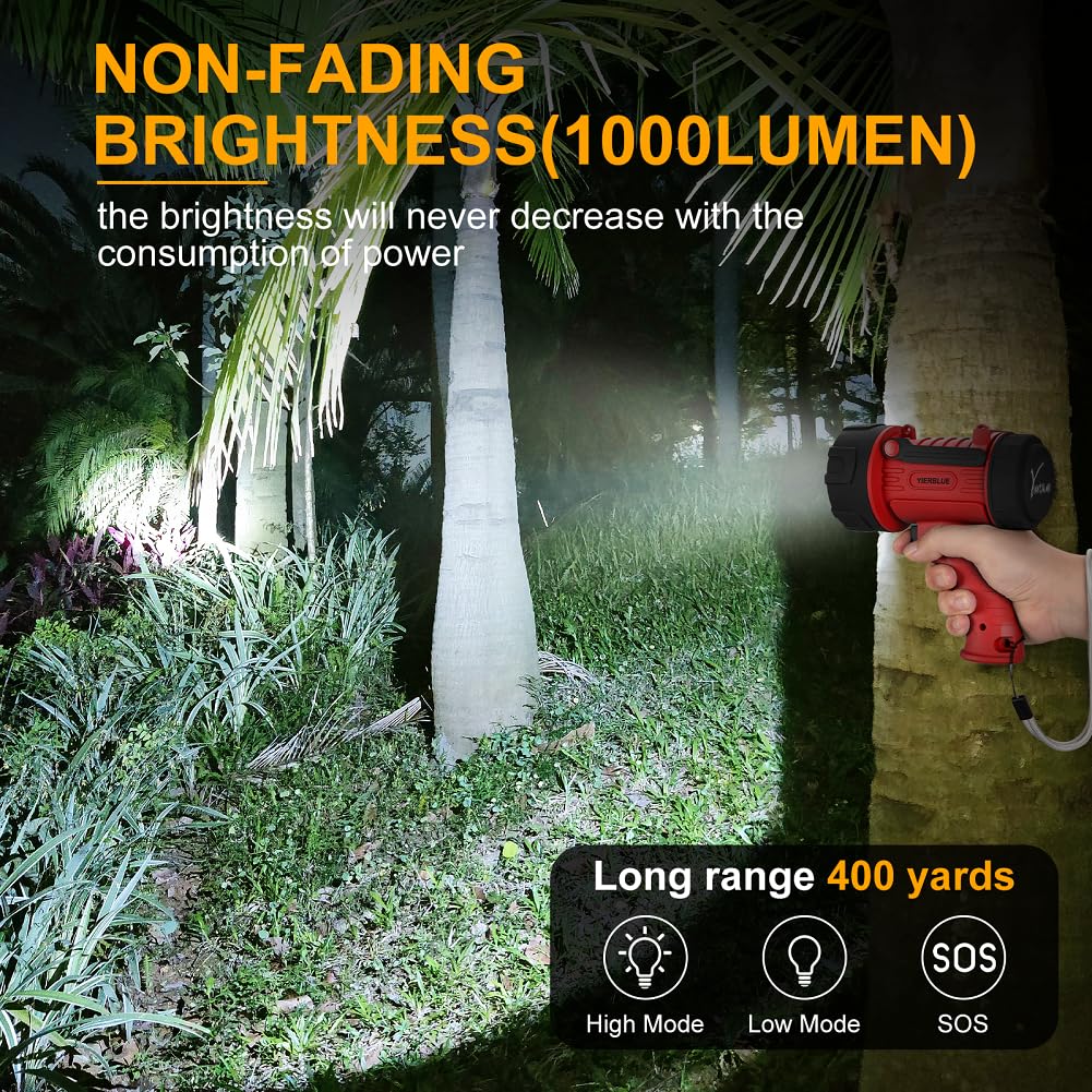 YIERBLUE rugged handheld spotlight ready for outdoor use and durability