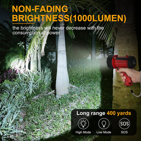 YIERBLUE rugged handheld spotlight ready for outdoor use and durability