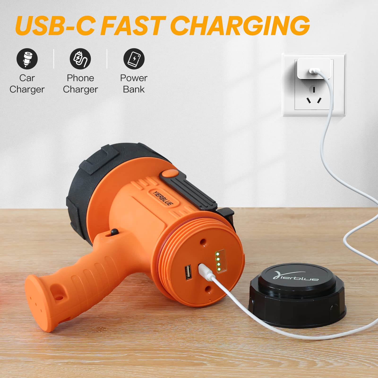 YIERBLUE 18W USB-C charging powers devices on the go.