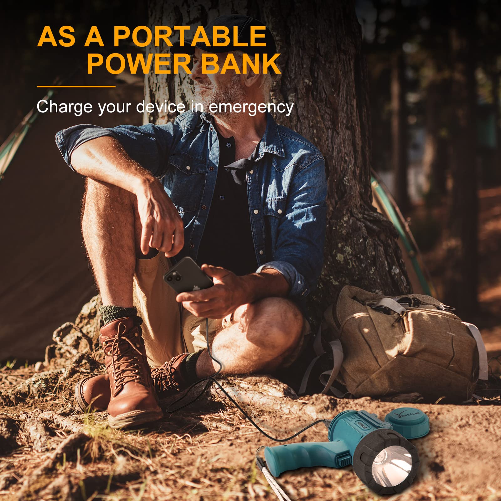 YIERBLUE USB-C fast charging powers the spotlight quickly for on-the-go use.