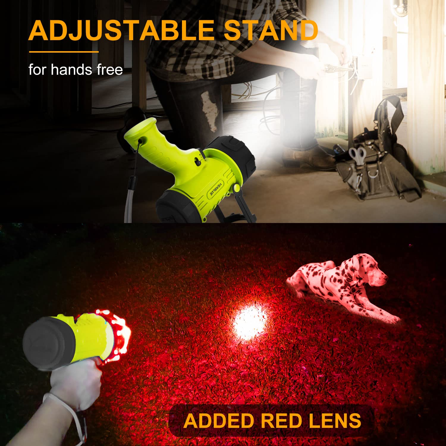 YIERBLUE foldable-stand spotlight allows hands-free operation.