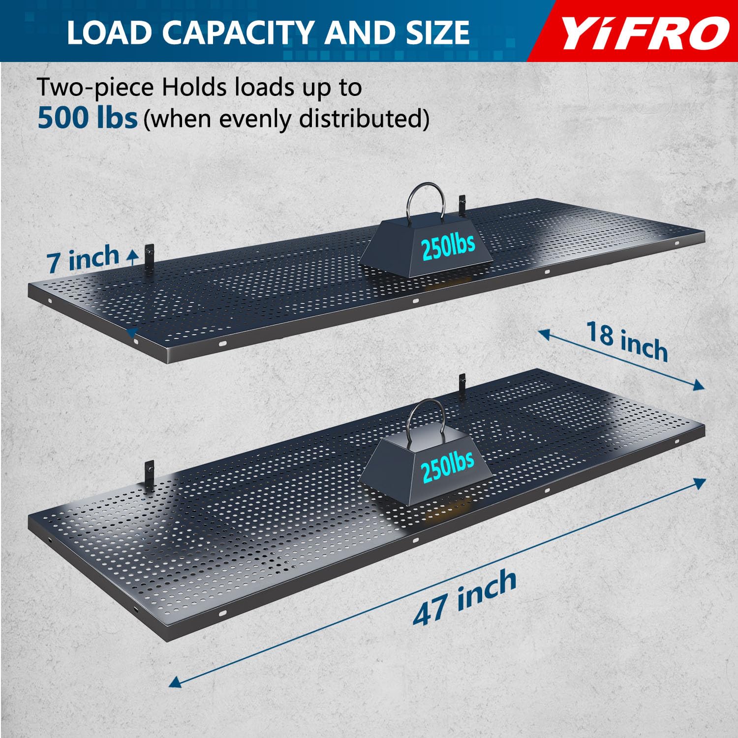 YIFRO garage shelving with 250 lb per bracket capacity supports heavy items.