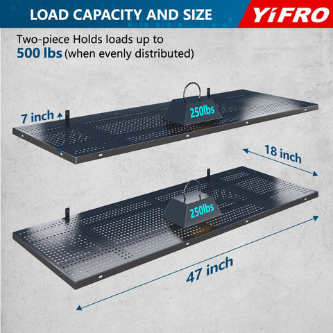 YIFRO garage shelving with 250 lb per bracket capacity supports heavy items.