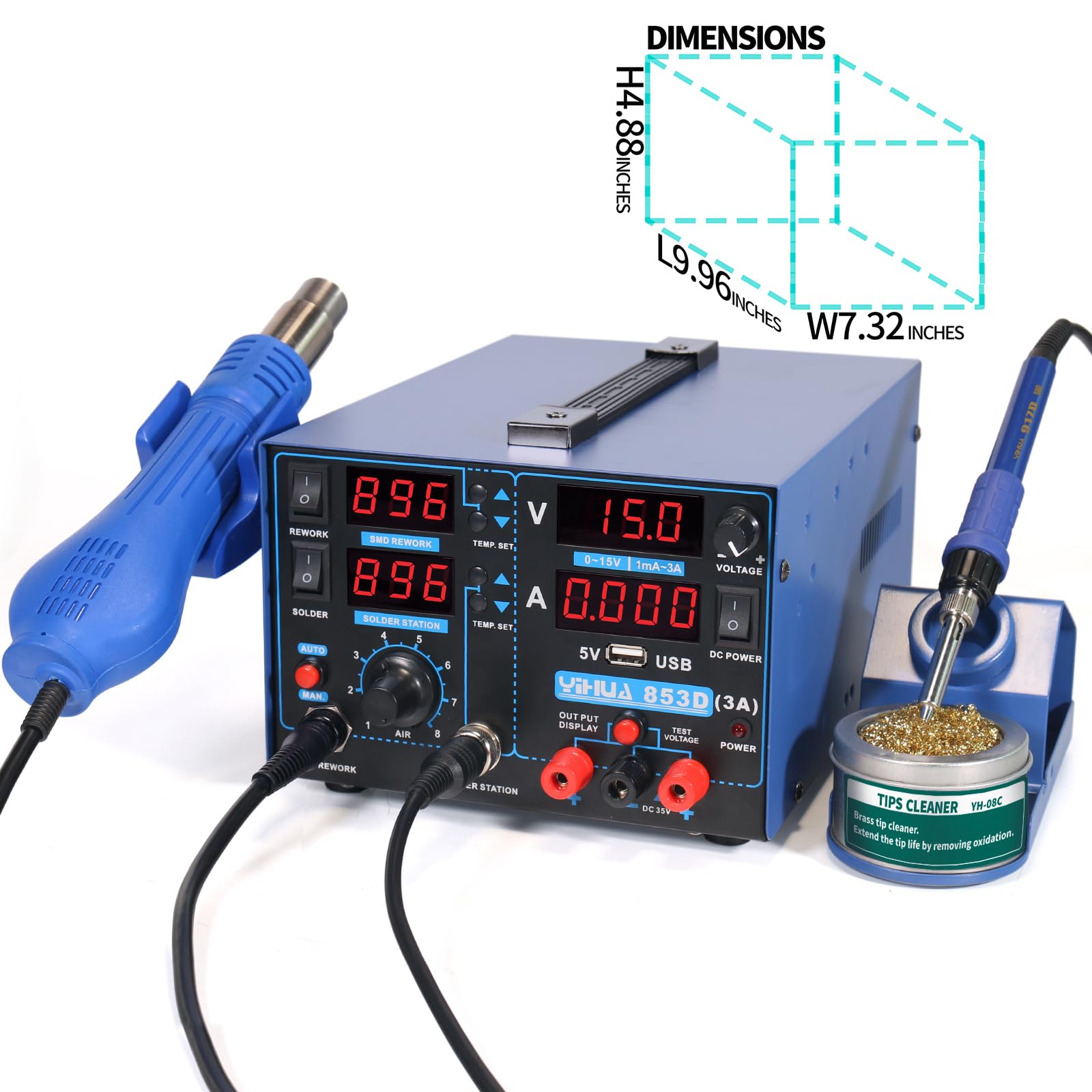 YIHUA 853D hot-air-rework setup showing stable airflow for component removal