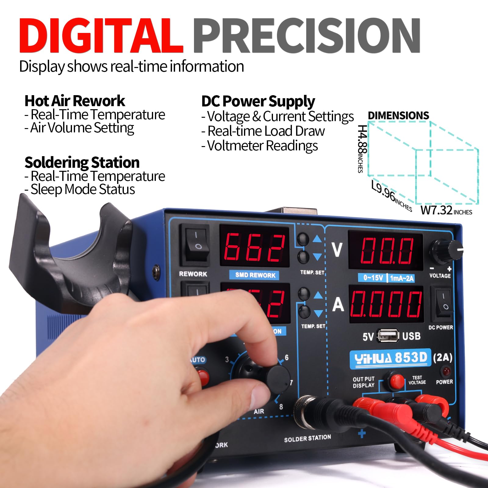 YIHUA 853D soldering station with precise temperature control.