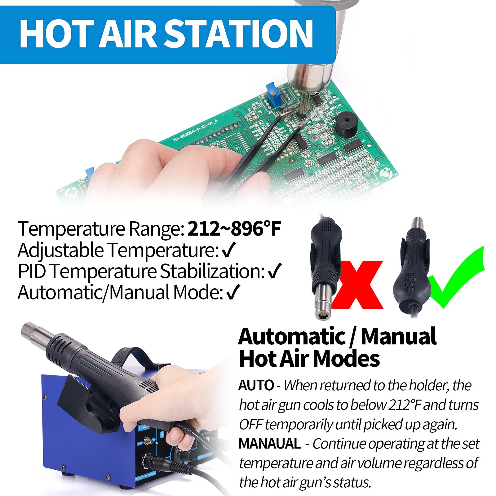 YIHUA 862BD+ desoldering pump for clean, efficient joint removal.