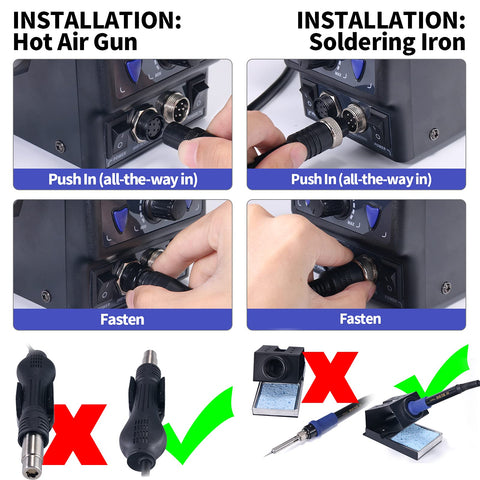 YIHUA 8786D dual display system shows independent readings for iron and hot air.