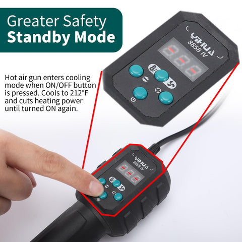 YIHUA 8858-IV standby mode cools to 212°F for quick pauses.