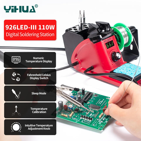 YIHUA 926 III integrated tip storage keeps accessories organized on the bench.