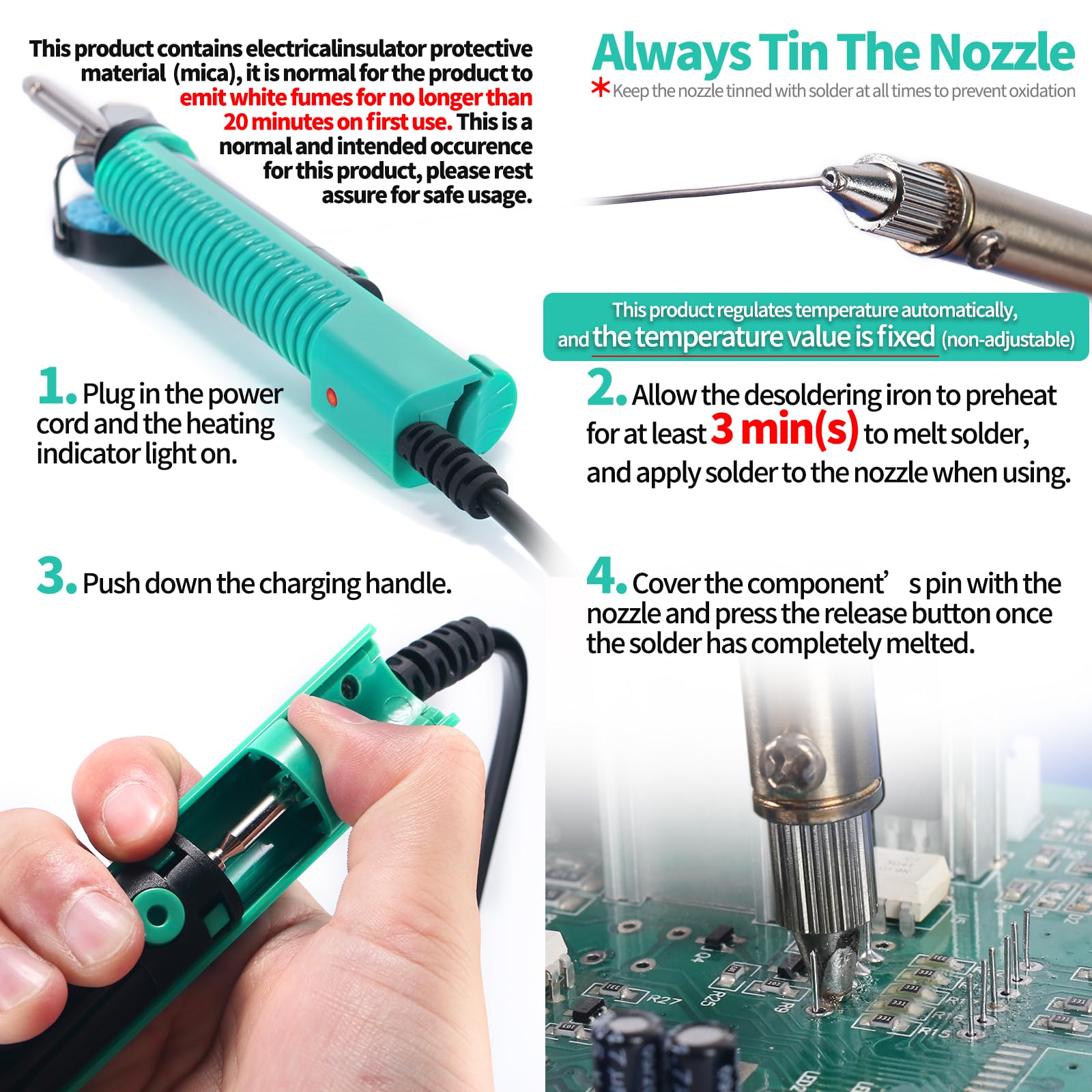 YIHUA 929D-V cleaning pin included for clog prevention