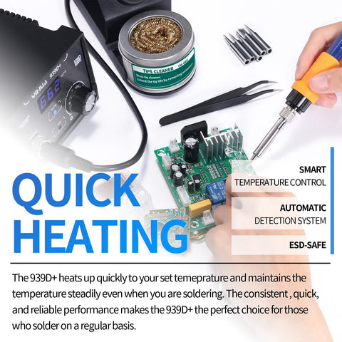 YIHUA 939D+ digital display and controls simplify fast temperature adjustments.