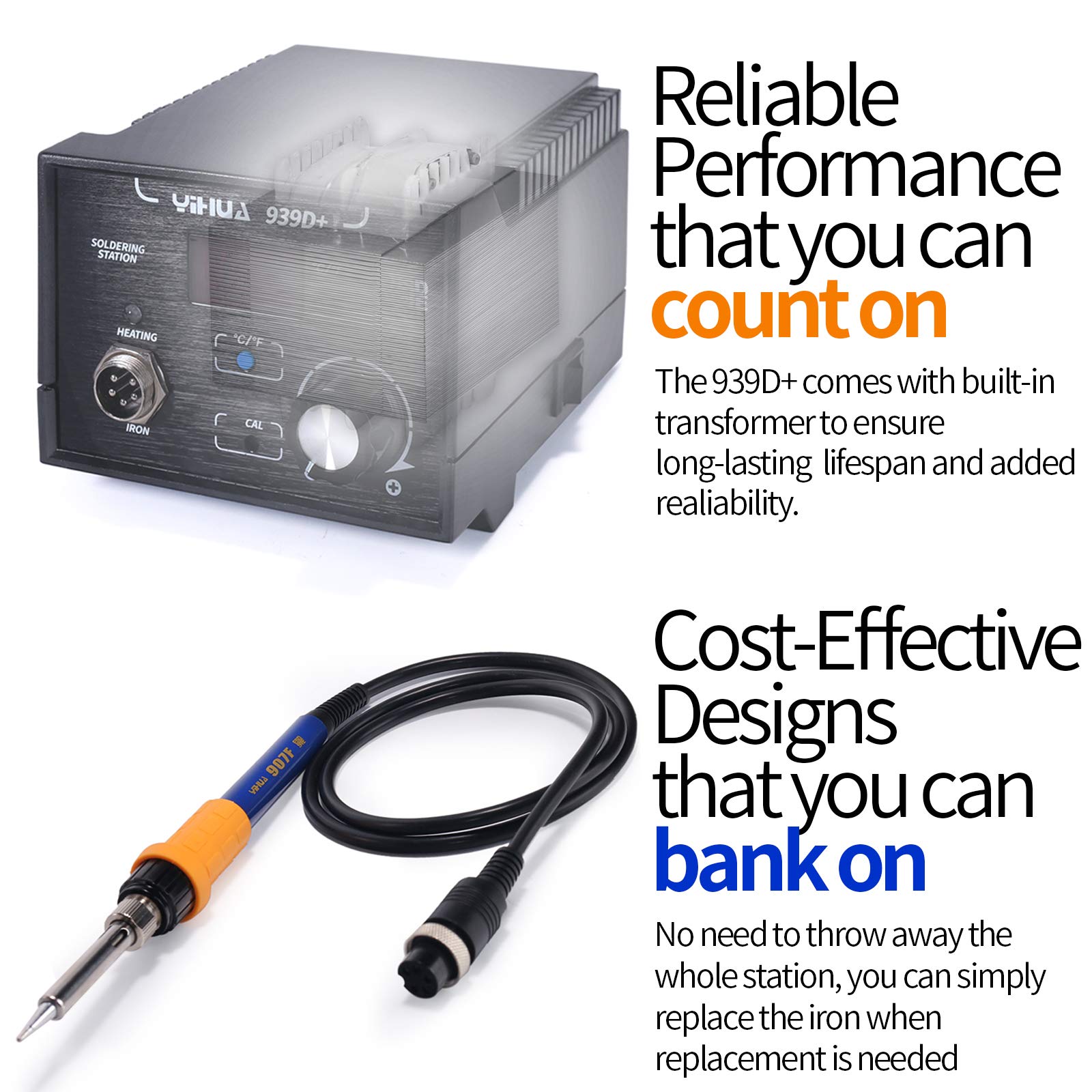 Internal transformer and smart control maintain stable temperature on YIHUA 939D+.