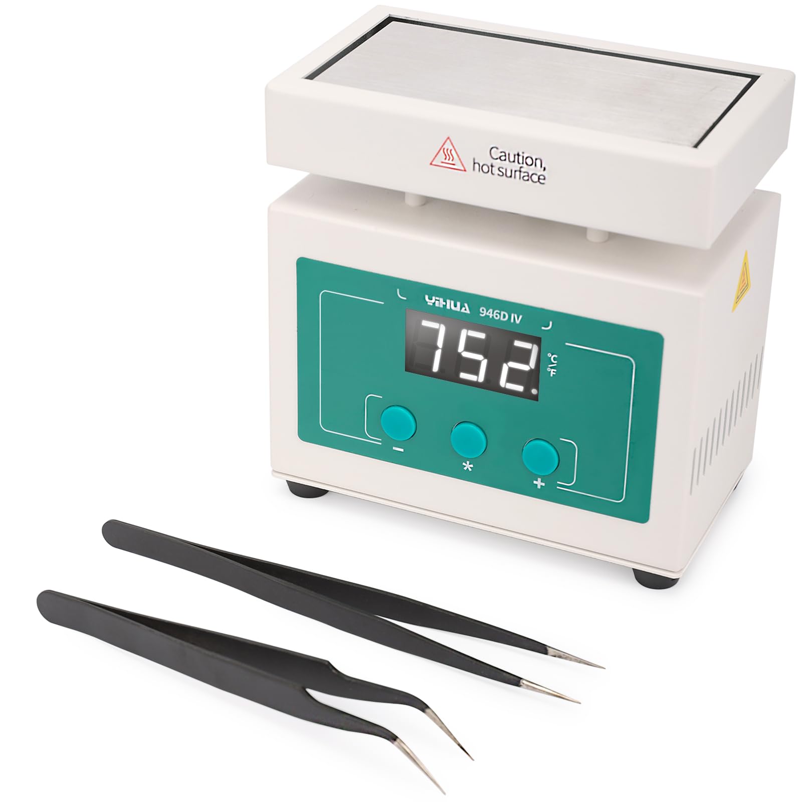 YIHUA 946D-IV mini hot plate top view enables precise preheating of small components.